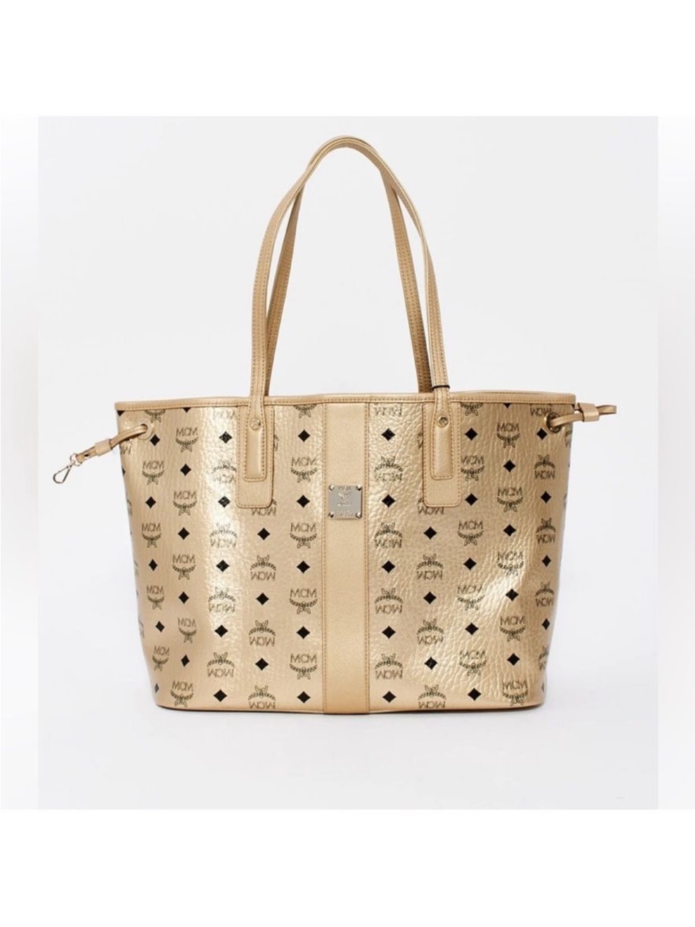 MCM Metallic Gold Medium Visetos Reversible Tote Bag